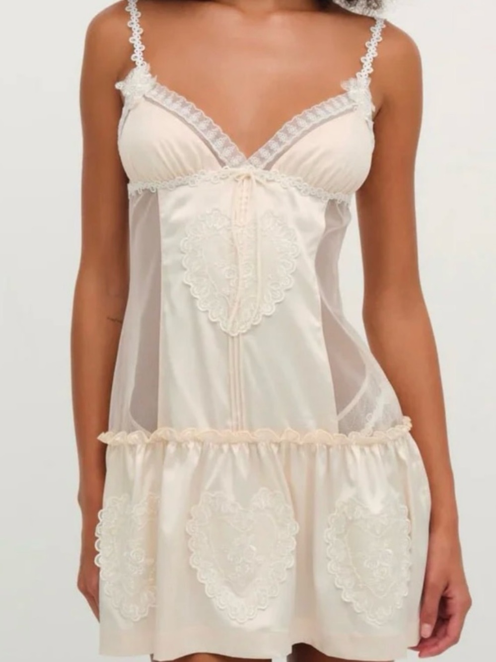 For Love & Lemons Cream Vintage Embroidery Slip Dress Size Medium